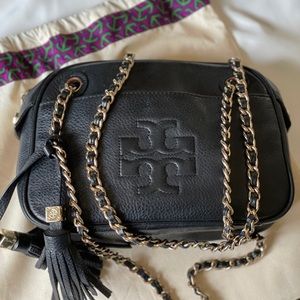 Tory Burch black leather chain link purse